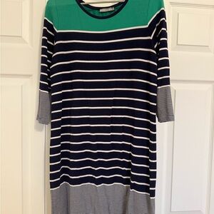 Dalia Navy and Green Striped Long Sleeve Dress